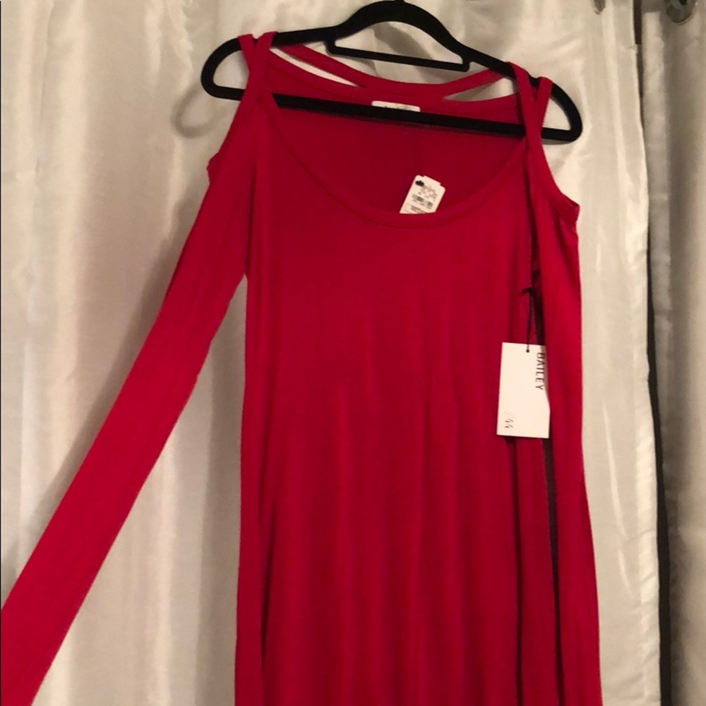 Ruby red open shoulder long sleeve blouse